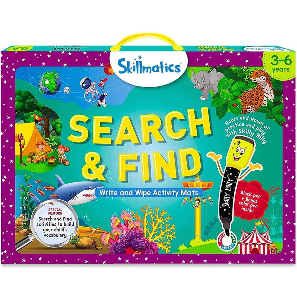 Skillmatics Search & Find Write and Wipe Activity Mats - Teal/Yellow/Purple NWT
